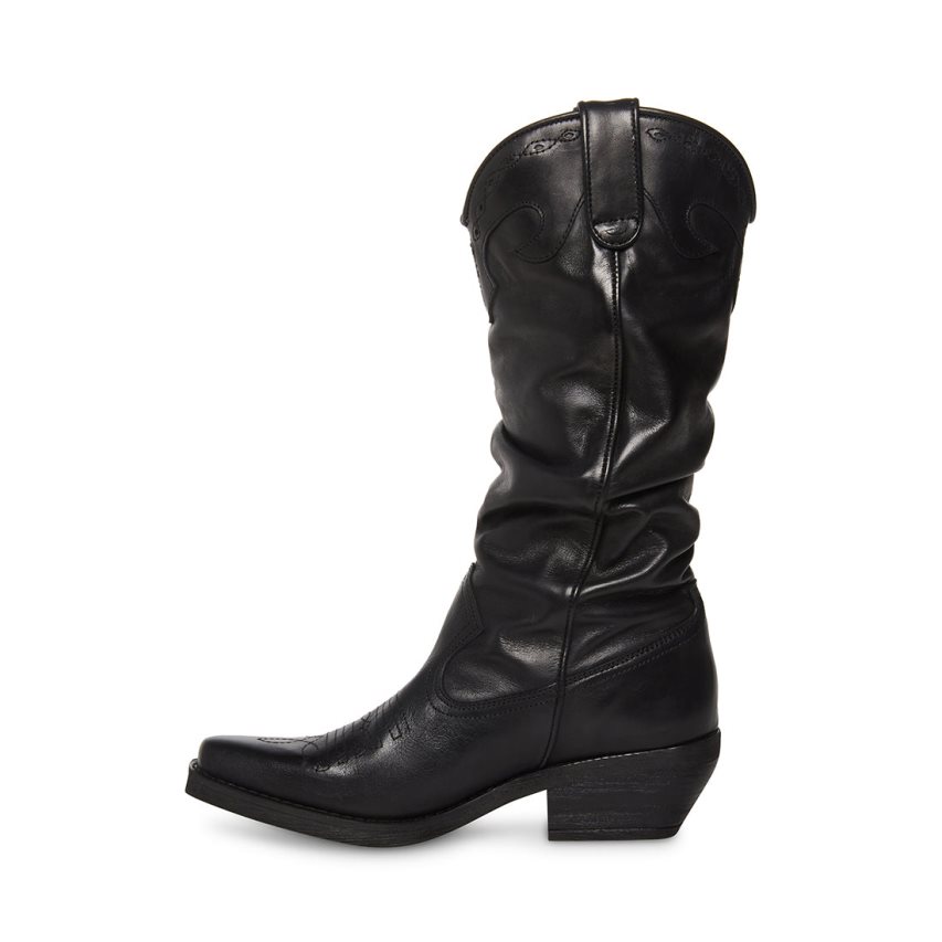 Black Steve Madden Whiskey Leather Women's High Boots | PH 781416JM